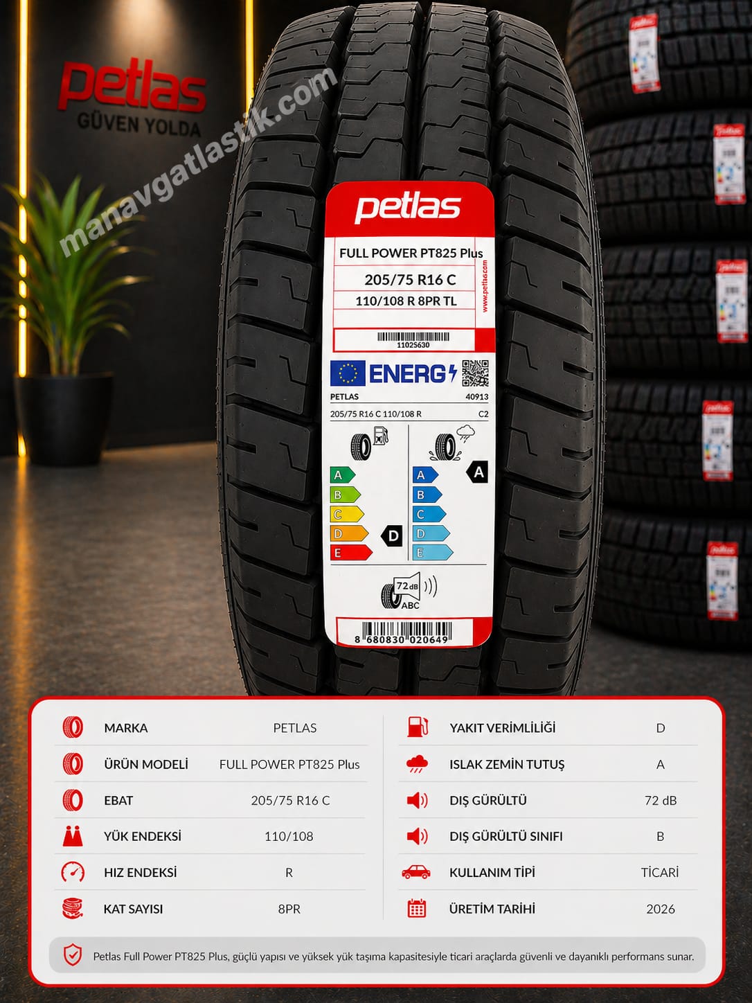 205/75 R16C 110/108R 8PR FULL POWER PT825 PLUS PETLAS